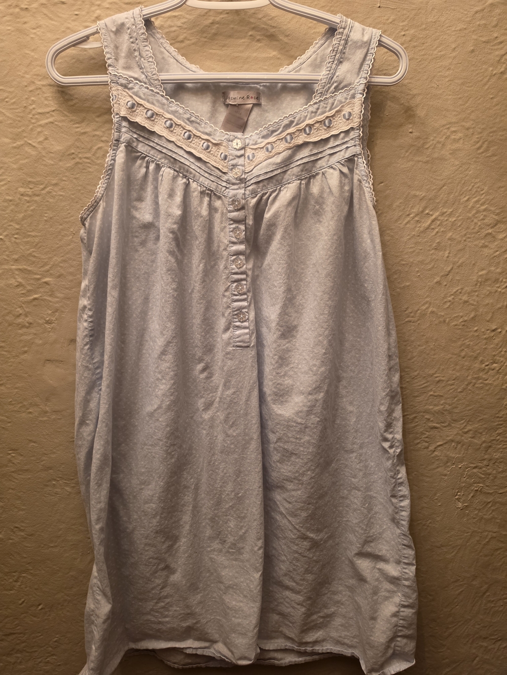 Vintage Blue Lace Trim Sleeveless Cotton Nightgown Cottagecore